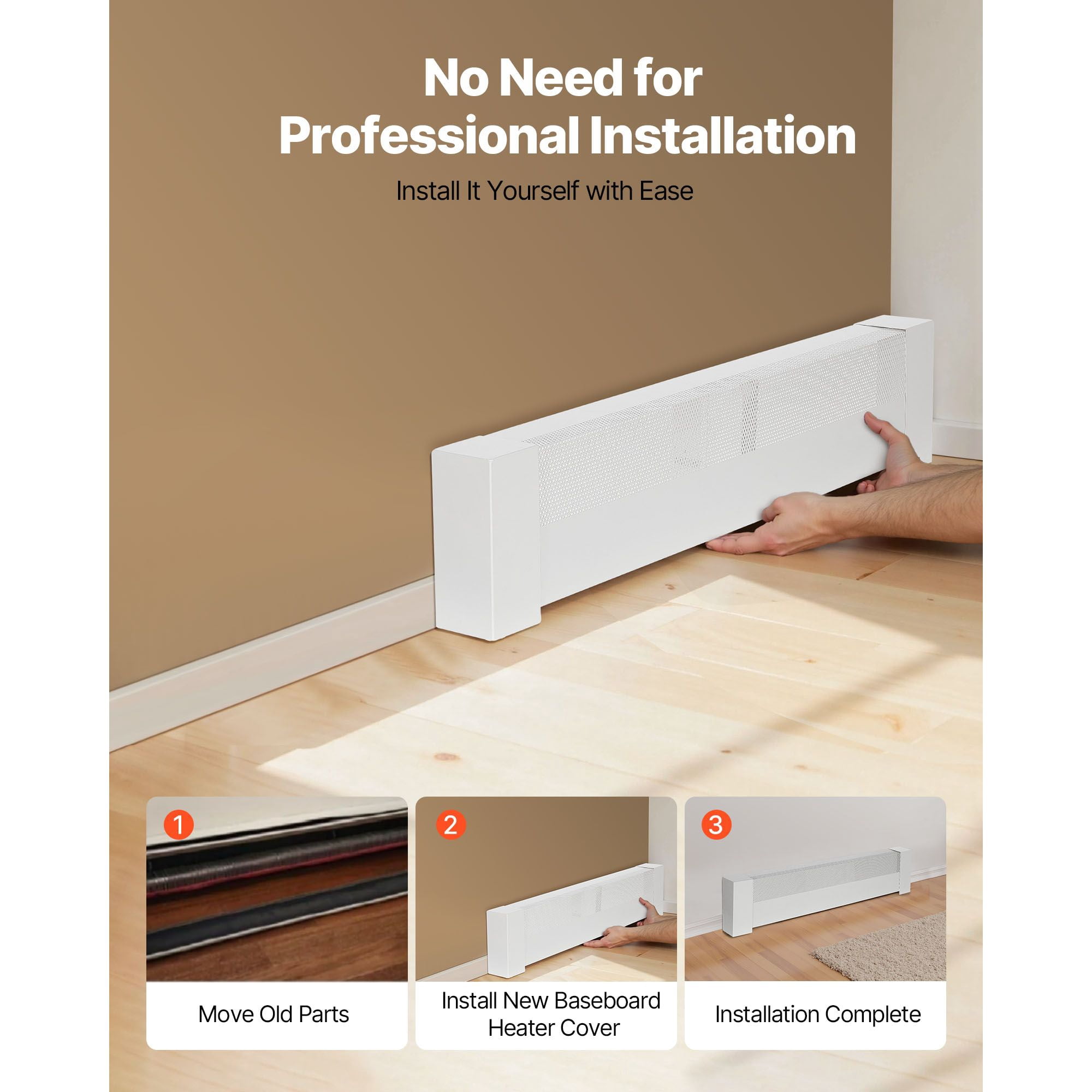 Baseboard Heater Cover, 3 ft Length, High-Quality Steel with Powder-Coated Finish, Ventilation Openings, Easy Install, for Living Room, Bedroom & Hallway