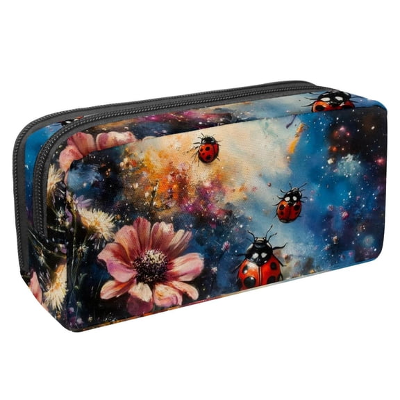 PhooArto Pencil Case, Colorful Galaxy Ladybug Flowers Large Capacity Pencil Pouch Stationery Pen Bag