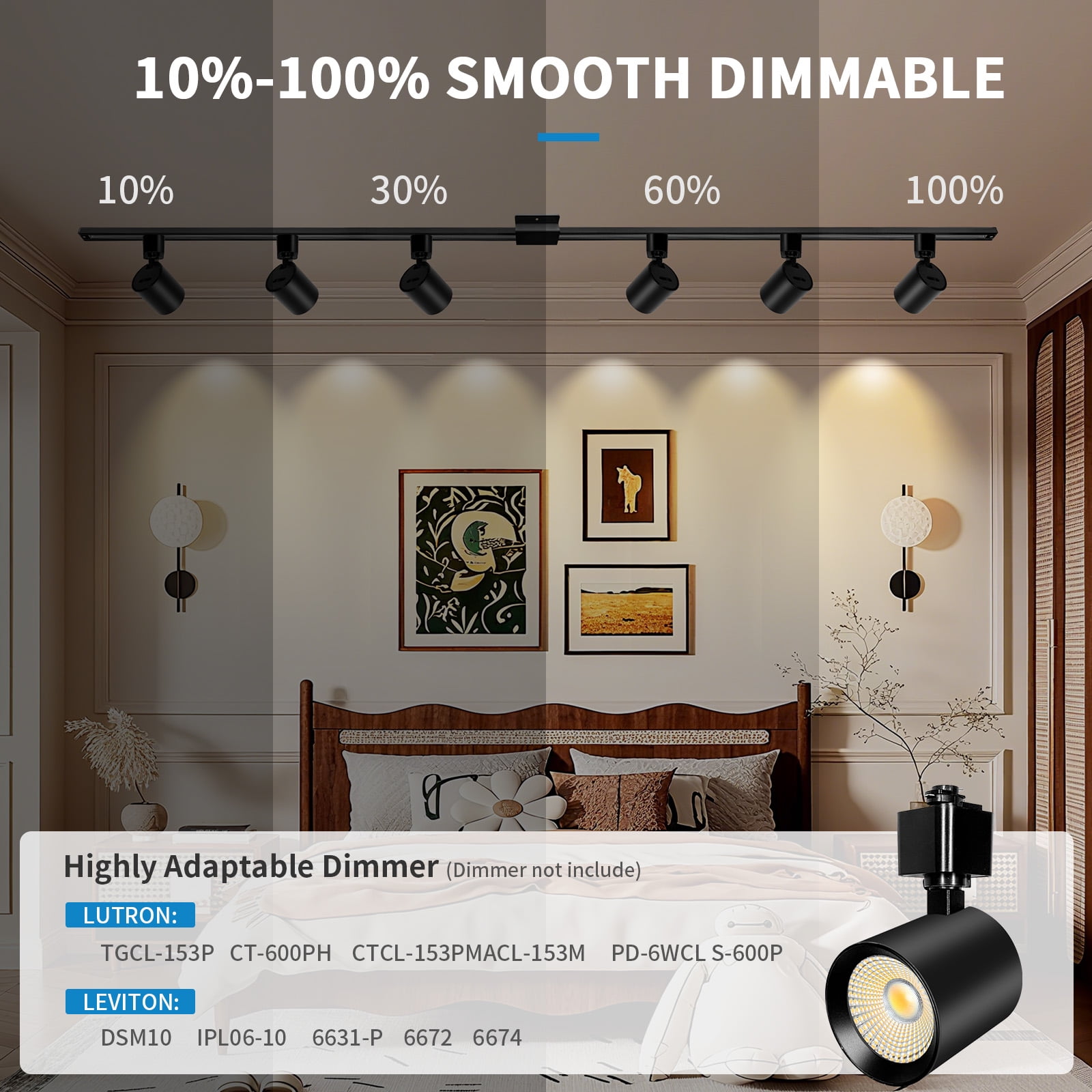 6-Light LED Track Lighting Kit with 6.6FT H Type Track Lighting Rail, Dimmable Track Lights Modern Kitchen Track Lighting Fixtures Ceiling Spot Light 2700K-5000K, CRI90+, 36° Beam 10W 800lm, Black