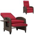 thumbnail image 1 of Outsunny Fauteuil Inclinable d'Extérieur Rouge Vin avec Dossier Réglable, Coussin et Plateau Latéral / Osier PE Tissé à la Main, Cadre en Acier / 25.6 Pouces L x 30.7 Pouces P x 40.2 Pouces H / Sièges de Patio, Véranda, Jardin, 1 of 7