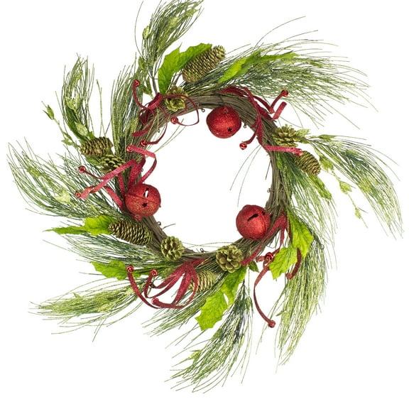 Melrose Glittered Jingle Bell Pine Needle Small Artificial Christmas Wreath - 21"- Unlit