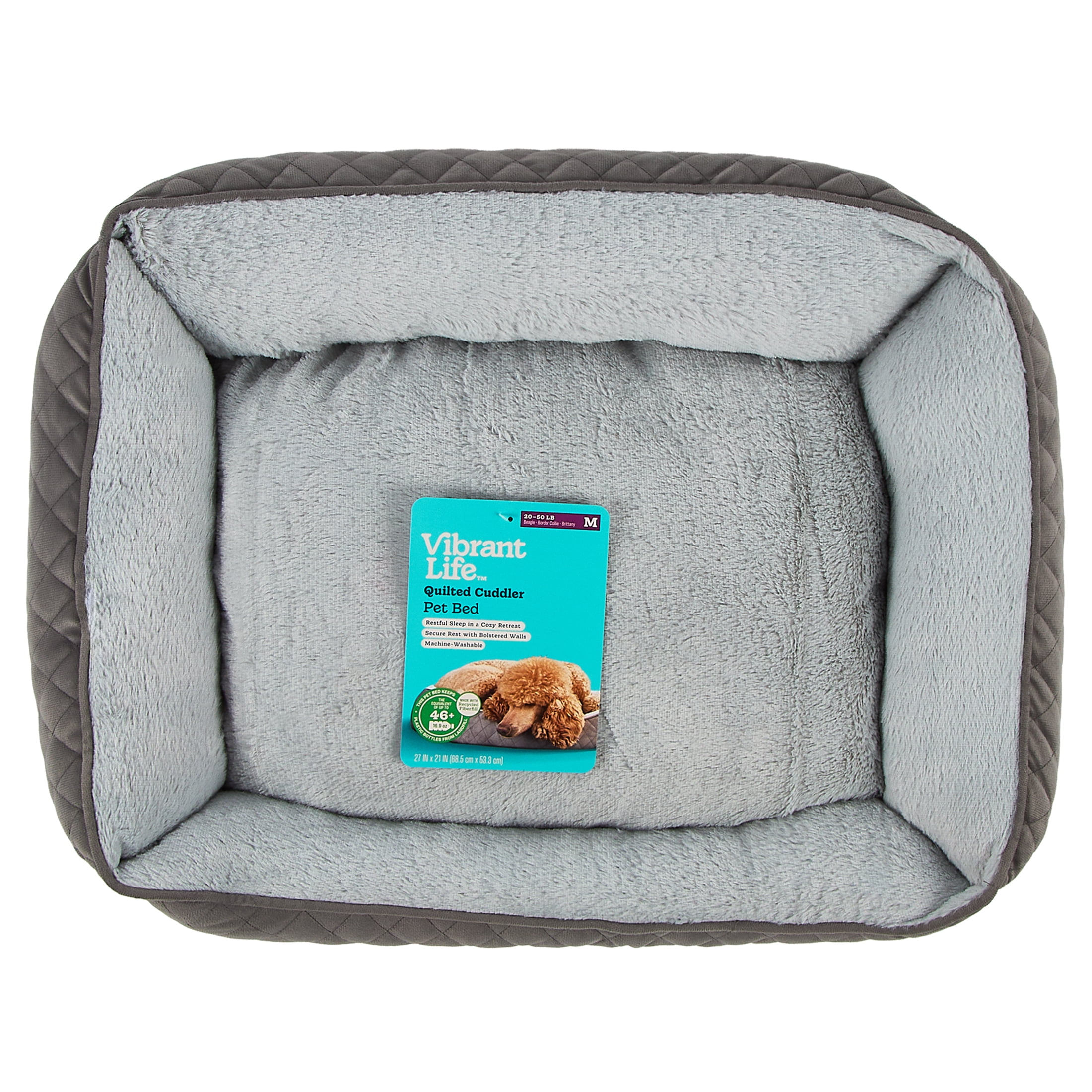 Vibrant Life Medium Quilted Cuddler Pet Bed, Gray, 27