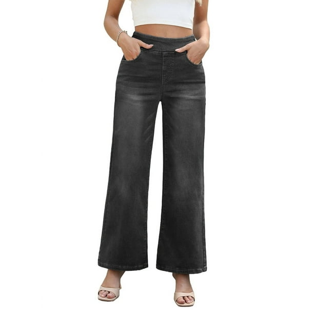Pantalones Vaqueros Anchos de Talla Grande para Mujer, Cintura Alta, Adelgazantes, con Múltiples Bolsillos, Rectos, Holgados e Informales. Gris L