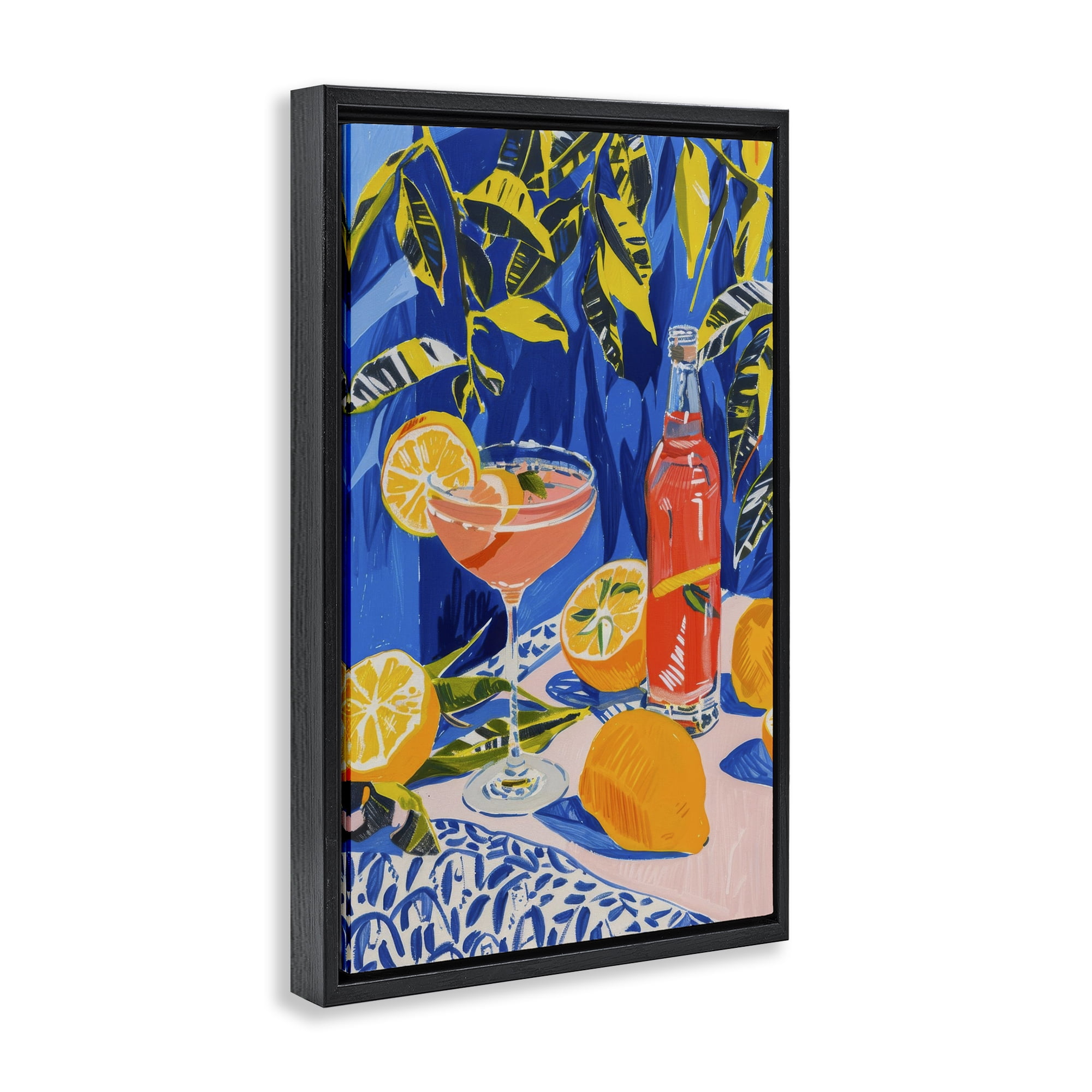 Stupell Industries Citrus Cocktail Still Life Food & Beverage Painting Black Floater Framed Canvas Art Print Wall Art, 21 x 31