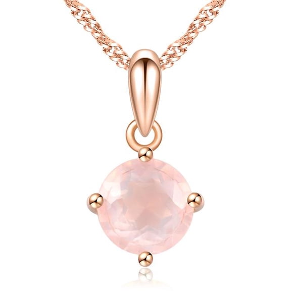 0.9 CT Round PinK Rose Quartz Solitaire Pendant Necklace in .925 Sterling Silver with 18K