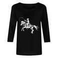 thumbnail image 4 of Dolkfu Trendy Ladies Tops 3/4 Sleeve Western Casual Cowboy Vintage Loose Fit Crew Neck T-Shirt Tee Shirts Womens L, 4 of 4