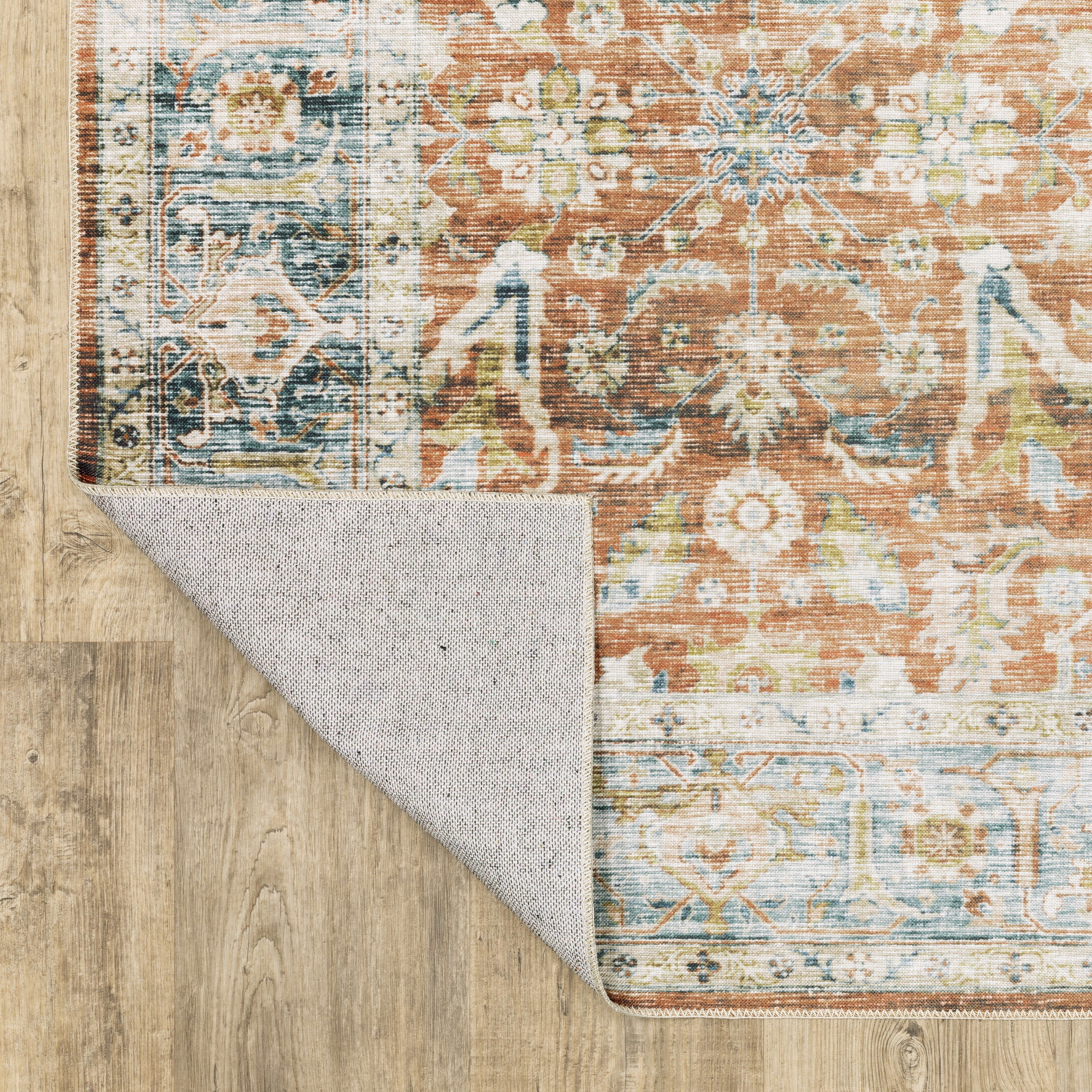 Avalon Home Celeste Washable Bordered Oriental Rust/ Blue Indoor Area Rug