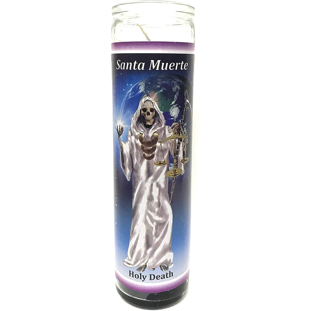 1PC Santa Muerte Unscented Glass Prayer Candles, 8", Devotional Candles