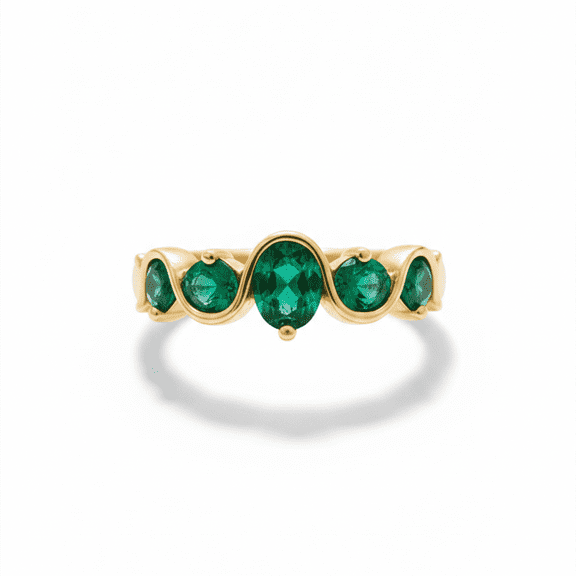 Elegant Five Emerald Wave Band Ring, Engagement Ring, Stackable Ring, Gift For Anniversary, May Birthstone Ring, Stylish Curve Band Ring.