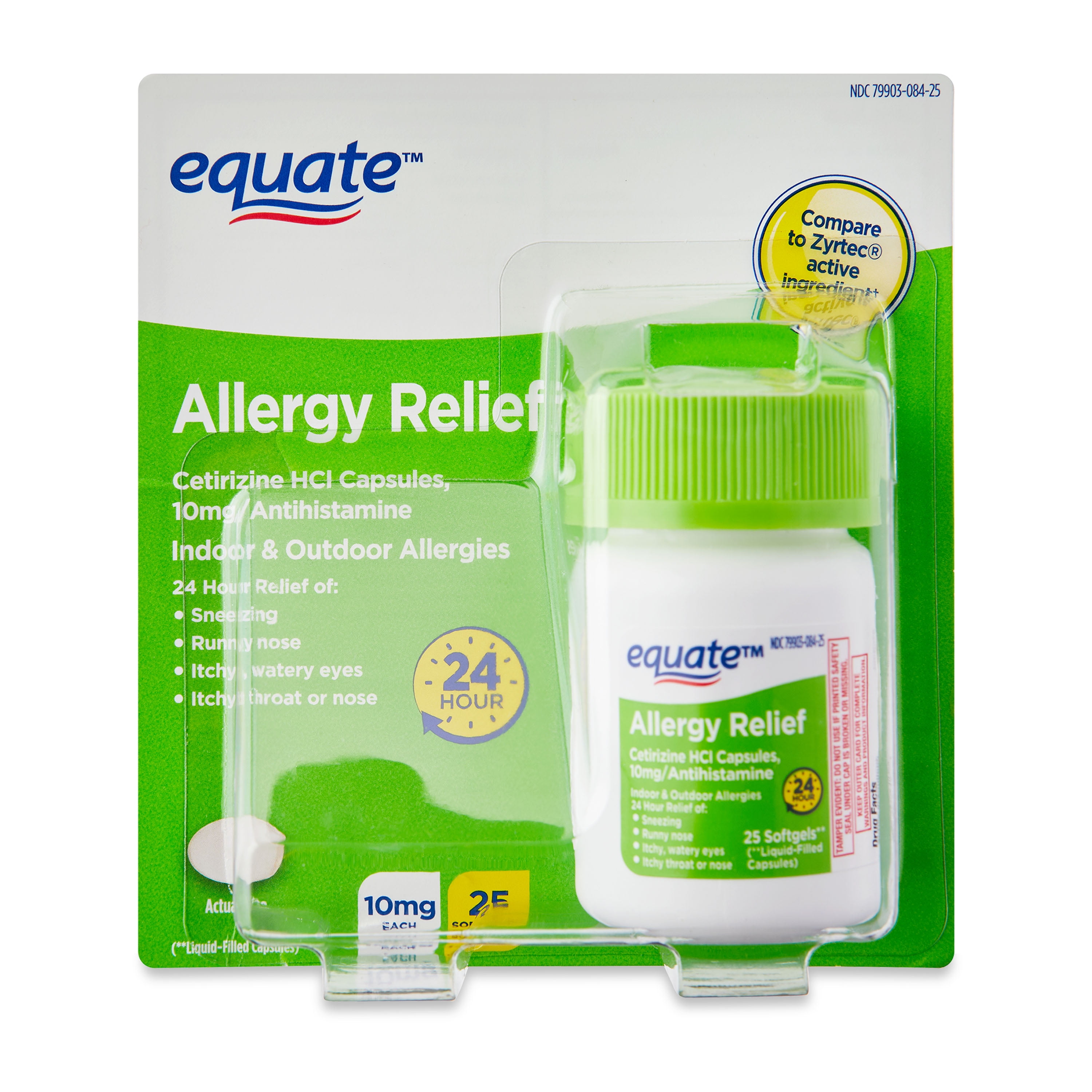 Equate Allergy Relief Cetirizine HCl Softgels, 25 Count