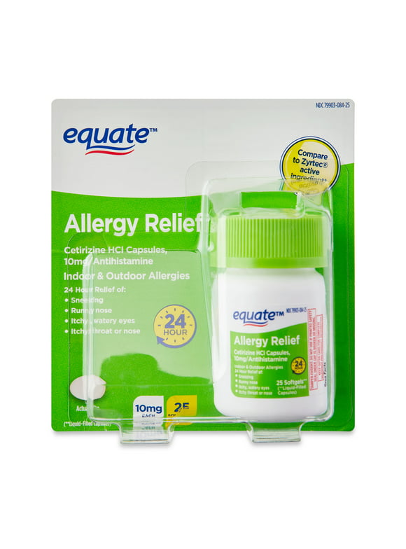 Equate Allergy Relief Cetirizine HCl Softgels, 25 Count