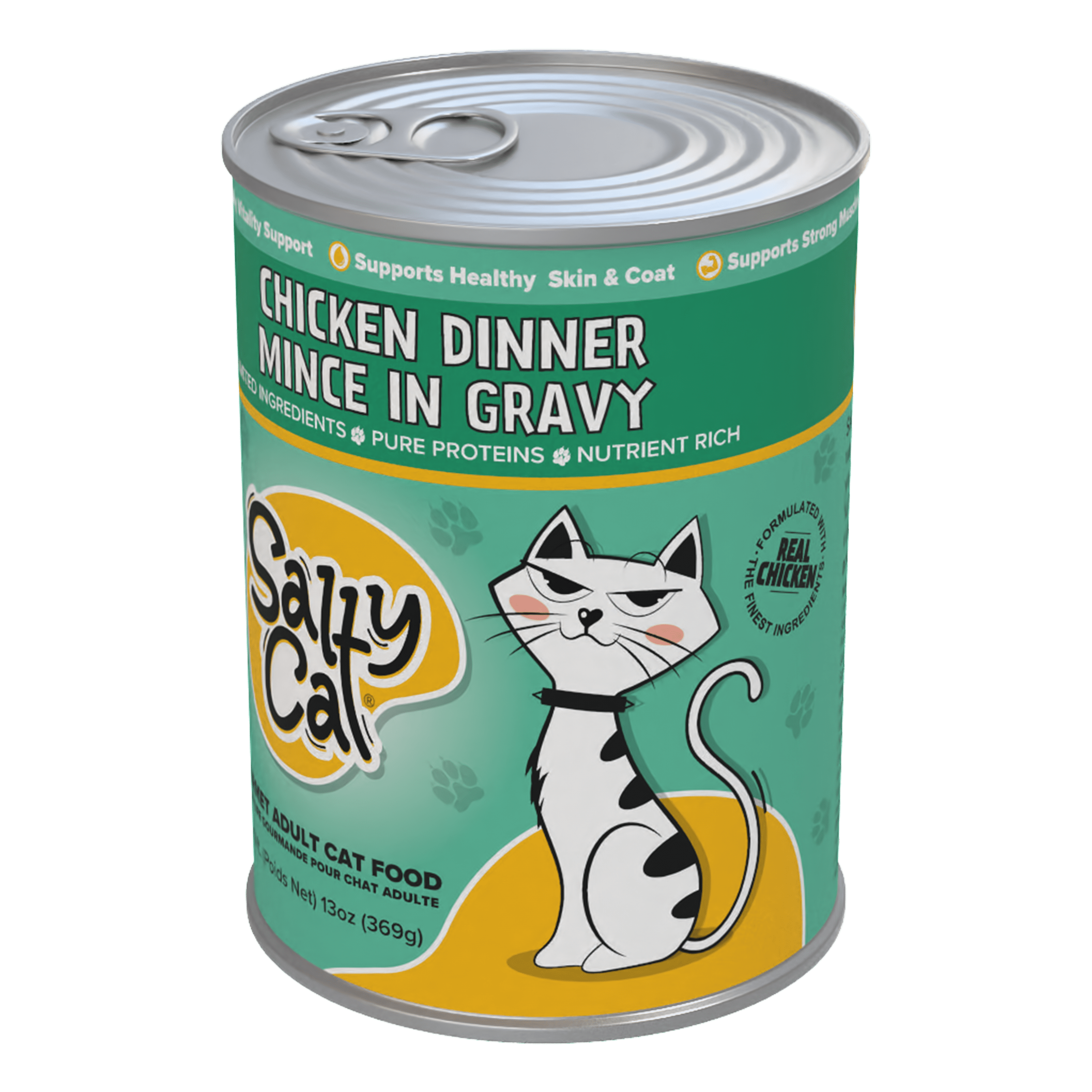 (24 pack) Salty Cat Chicken Dinner Mince in Gravy Wet Cat Food, 13 oz. Can