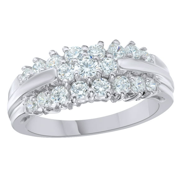 White Natural Diamond Three Stone Flower Ring in 10k White Gold