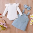 thumbnail image 2 of NOLDARES Baby Girl 1st Birthday Outfit Print Overall Dress Romper Skirt Set Headband 3Pcs Fall Clothes(Blue,6-12 M), 2 of 8
