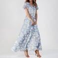 thumbnail image 2 of Fesfesfes Women's Fashion V Neck Floral Print Maxi Dress Summer Short Sleeve Chiffon Flowy Long Dresses for Wedding Guest Garden Party, 2 of 8