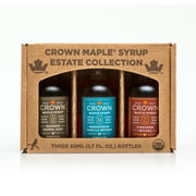 Crown Maple Premium Organic Maple Syrup Trio Collection in Window Box with 3-1.7 fl. oz. Bottles, Bourbon Barrel Aged, Madagascar Vanilla and Cinnamon Infused