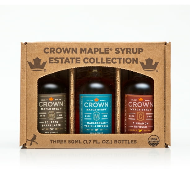 Crown Maple Premium Organic Maple Syrup Trio Collection in Window Box