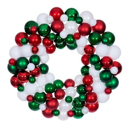 Vickerman N240292 24 in. Ball Wreath - White, Red & Green