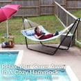 thumbnail image 3 of Sunnydaze 2-Person Quilted Polyester Spreader Bar Hammock with Stand, 450 lb Capacity - Misty Beach, 3 of 15