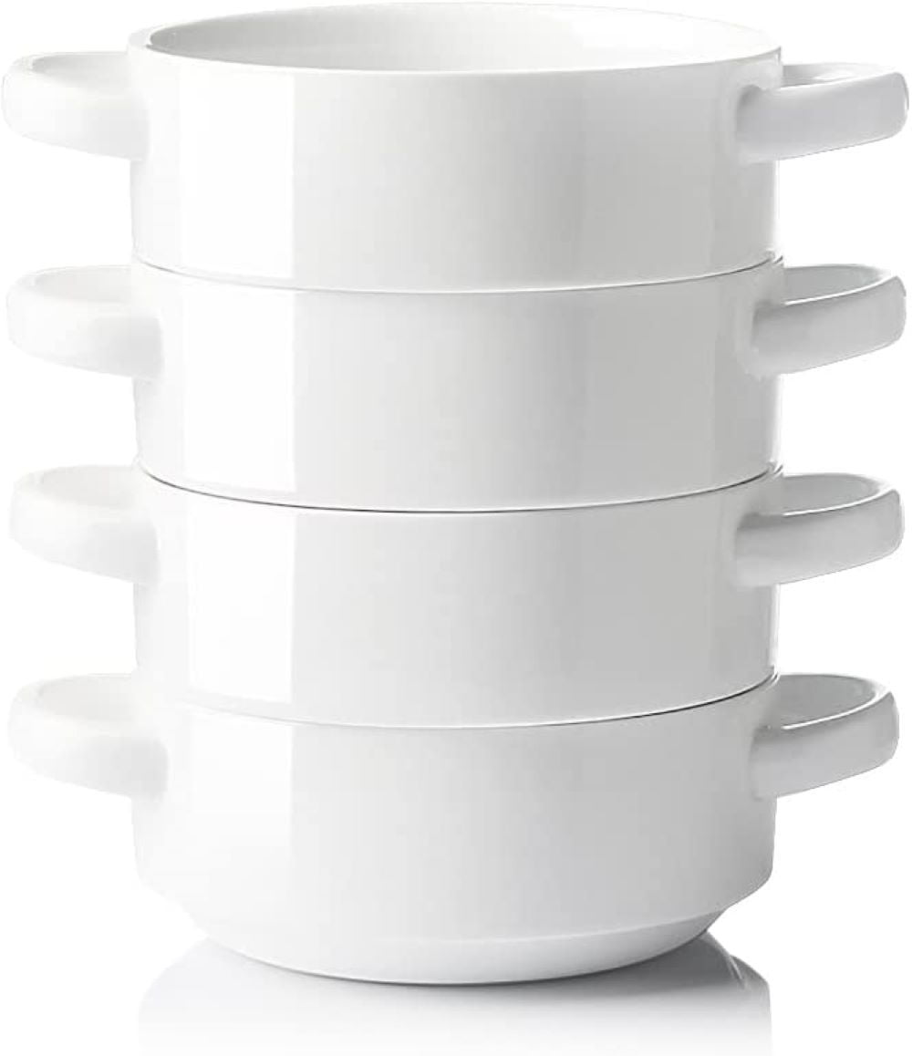 SWEEJAR Ceramic Soup Bowls,with Double Handles,20 Ounce,Set of 4(White ...