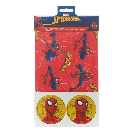 UK Greetings Marvel PresNok Spider-Man Gift Wrap Pack Contains 2 Sheets & Tags Wrapping Paper
