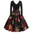 thumbnail image 1 of Vestido de fiesta de noche de Navidad con cuello en V y manga larga con estampado vintage para mujer Fridja  nbo3694, 1 of 9