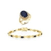Gem Stone King 11.90 Ct Oval Blue Sapphire 18K Yellow Gold Plated Silver Ring and Bracelet Jewelry Set