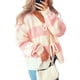 thumbnail image 2 of Chaqueta de Punto Holgada Informal con Cuello en V y Larga para Mujer, Cárdigan de Punto con Cordones y Rayas en Contraste. Rosa L, 2 of 10