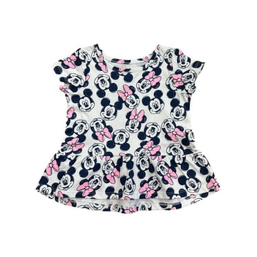 Disney Infant Baby Girls White Pink Minnie & Mickie Mouse Peplum Top Shirt 12M
