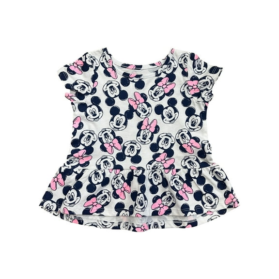 Disney Infant Baby Girls White Pink Minnie & Mickie Mouse Peplum Top Shirt 12M