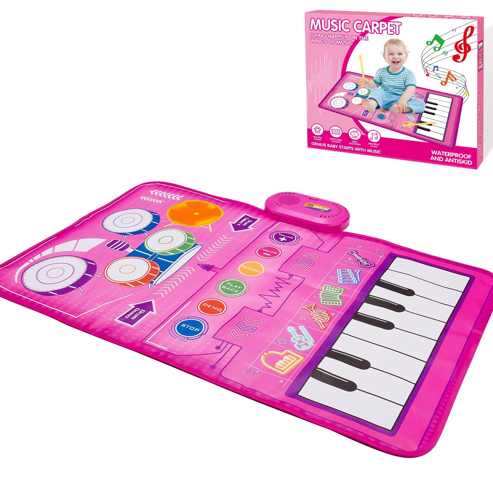 Musical Toys Baby Piano Mat 1 Year Old Girls Toys, Keyboard & Drum Musical Mat, Gifts for 1 2 3 Years Old Girls, Music Sensory Play Mat Toys for Girls Ages 1 2 3 4