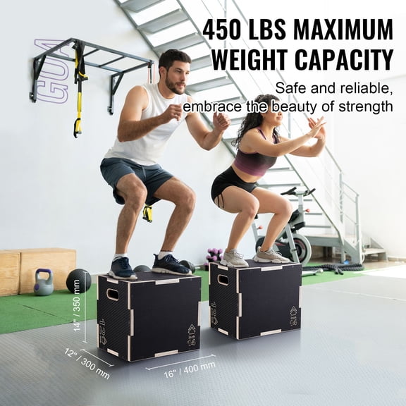 3 in 1 Plyometric Jump Box,16/14/12"Wooden Plyo Box,Platform&Jumping Agility Box,Anti-Slip Fitness Exercise Step Up Box for Home Gym Training,Conditioning Strength Training,Black