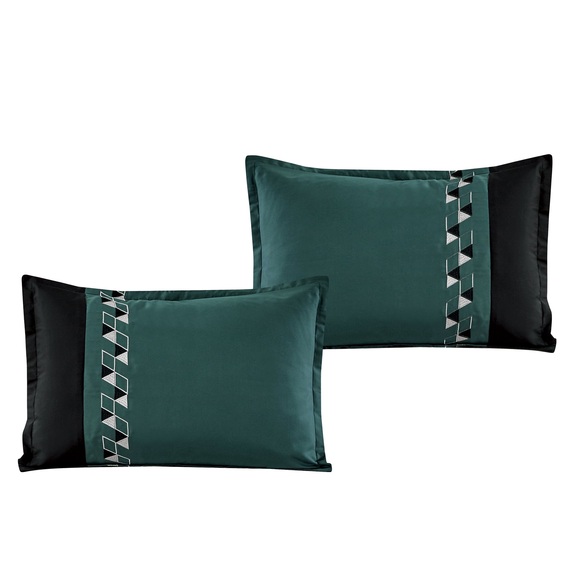 7-Pieces Matisoon Black and Green Comforter Set, Embroidery Geometric Bedding Set - Queen Size
