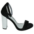 thumbnail image 2 of Delicious Women Thick Block Chunky High Heels Ankle Strap Open Peep Toe SHINY-S Velvet Black / Silver Heel 5.5, 2 of 3