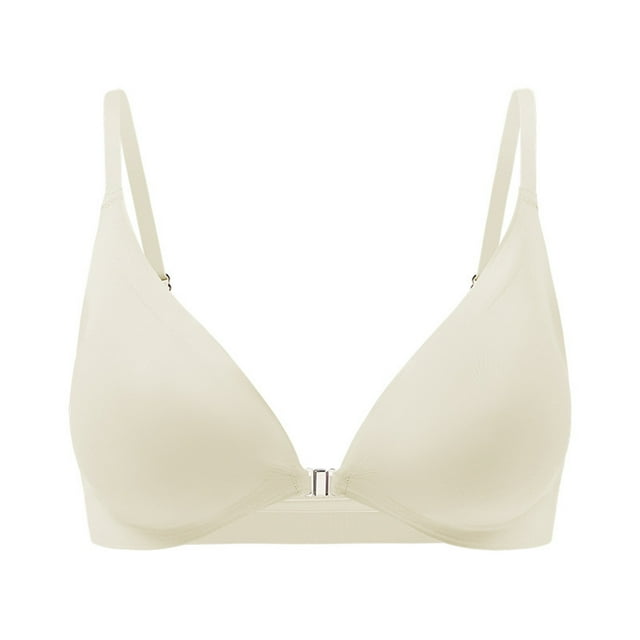 LOVZFMLL Soutien-Gorge pour Femmes Mode Femmes Grande Taille Couleur Unie Ouverture Frontale Sans Armatures Bonnet Fixe Soutien-Gorge Quotidien Beige G