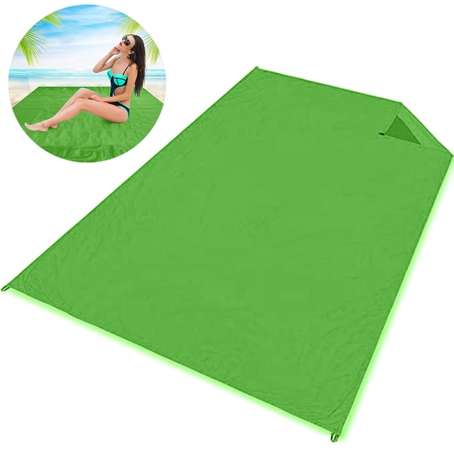 Manta impermeable para picnic al aire libre, compacta, ligera, plegable, a prueba de arena, para playa/senderismo/viajes/camping/festival/eventos deportivos con estacas para bolsas