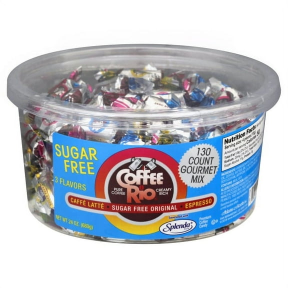 Adams & Brooks Sugar-Free Coffee Rio Coffee Candy Assortment – Caffe Latte, Original, & Espresso 24 Ounce Tub (130 Count) – Zero Sugar Carbs, Made in the USA, Kosher Candy
