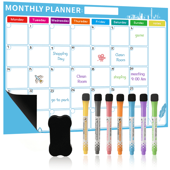 NOTIVIBE Monthly Magnetic Calendar for Refrigerator, 17"x12" Dry Erase Fridge Calendar Whiteboard, Schedule Planner Family Planning Board with Dry Erase Markers & Eraser