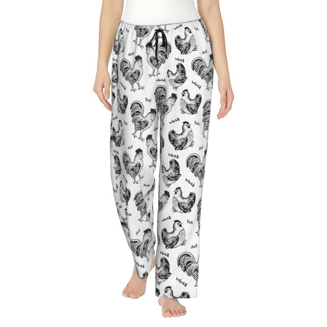 Fotbe Retro Rooster Pantalones de Pijama para Mujer, Pantalones de Dormir, Pantalones Pj con Cordón y Bolsillos-Medium