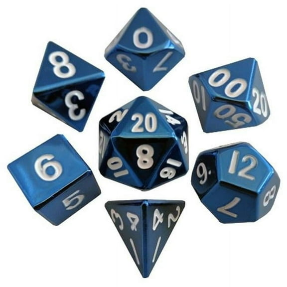 16 mm Sterling Blue Metal Dice, Set of 7