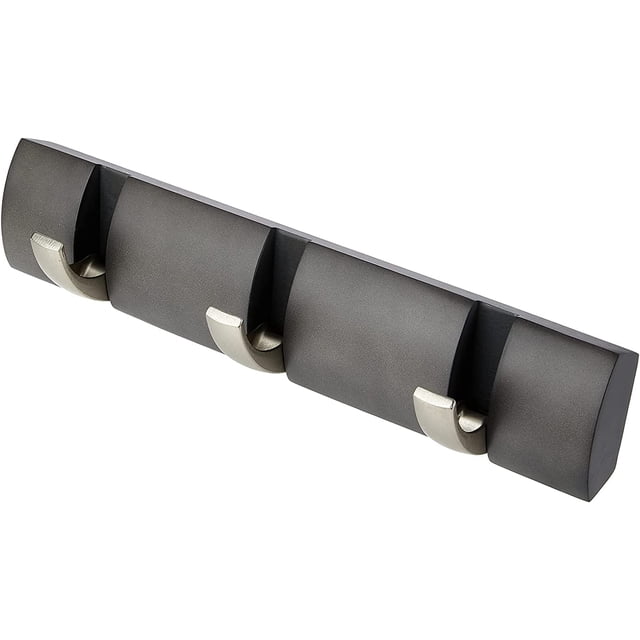 Clavija con 3 ganchos retráctiles - Driftwood / Níquel mate y ganchos de metal níquel. Tamaño 23 x 6,5 x 3,1 cm Afortunado Sencillez