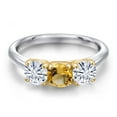 thumbnail image 3 of Gem Stone King 10K Two Tone Gold Yellow Citrine and White Moissanite Engagement Ring for Women | 1.45 Cttw | Round 5MM | Gemstone November Birthstone | Size 7, 3 of 7