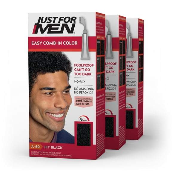 Just For Men Easy Comb-in Hair Color for Men with Applicator, Jet Black, A-60, 3 Pack
