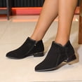 thumbnail image 3 of Women's Slip On Red Ankle Boots Western Pointed Toe Block Low Heel Chelsea Booties Suede Fall Dress Short Boots, 3 of 6