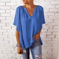 thumbnail image 2 of LYMAYTER Women's Spring/Summer T-Shirt Short Sleeves Shirt V-Neck Top Loose Solid Color Top S-2xL, 2 of 4