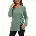 thumbnail image 4 of cfhntfmh Womens Long Sleeve Sweaters V Neck Side Split Tunic Tops Fall Fashion Sweaters Trendy Winter Clothing for Women, 4 of 7
