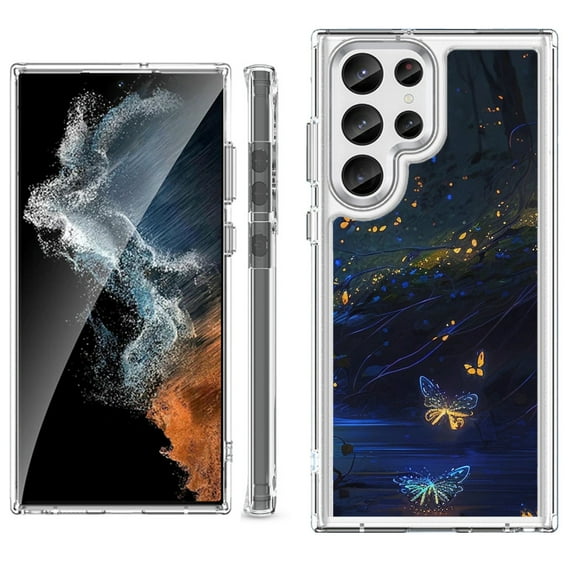 Shockproof Bumper Phone Case for Samsung Galaxy S23 Ultra 5G, by OneToughShield ® - Fireflies Butterfly