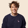 thumbnail image 4 of Dalix Flamingo Embroidered Fleece Crewneck Long Sleeve Sweatshirt Mens in Heather Navy L Large, 4 of 5