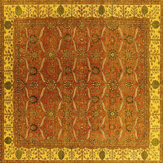 Ahgly Company Machine Washable Indoor Square Oriental Yellow Industrial Area Rugs, 3' Square