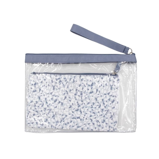 Bolsa George para Mujer Accesoria Mini Transparente con Cierre, Estampado Manchas Azul